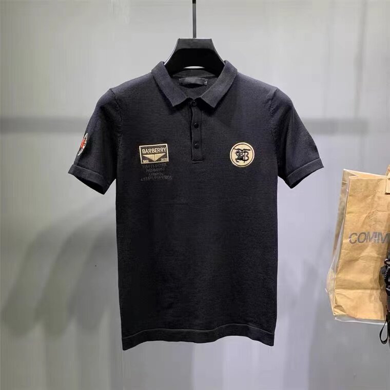 欧美高档全身徽章短袖毛衣男士潮牌青年大码针织POLO衫半袖春夏季