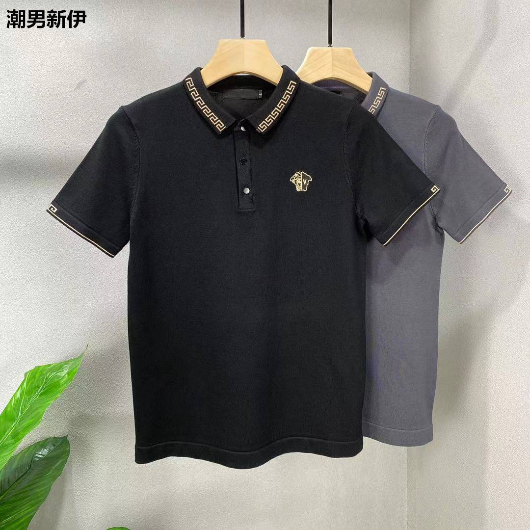 男士领子纹路针织POLO衫帅气潮牌新款修身秋冬季半袖毛衣潮流毛衫