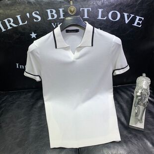 男士冰丝短袖POLO衫夏季潮流修身时尚薄款翻领针织半袖T恤百搭帅