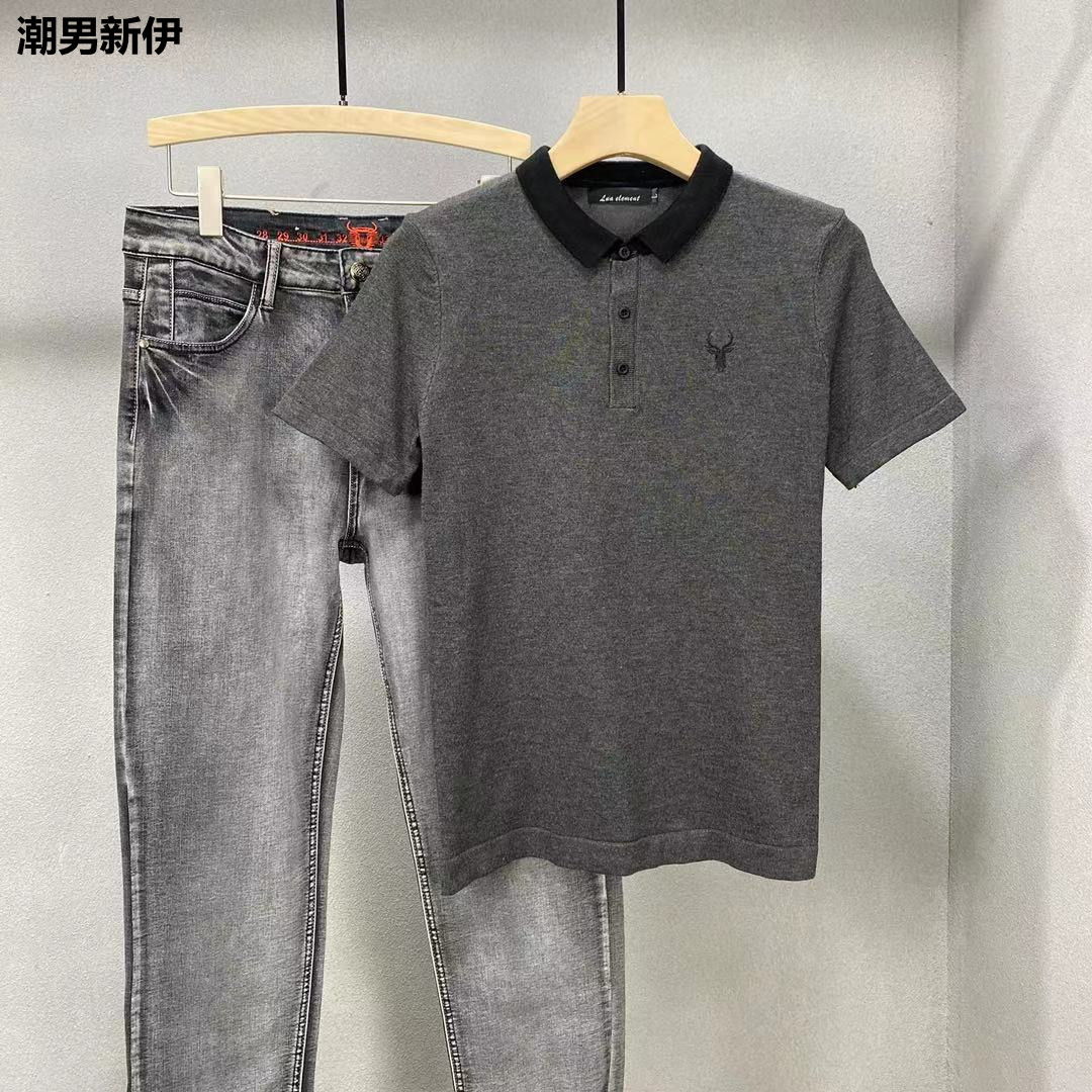 秋冬新款POLO衫男短袖针织衫商务修身韩版纯色休闲翻领男士毛衣