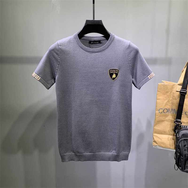 春装男士针织上衣短袖东北大码胖子打底毛衣紧身肥佬红色线衫半袖