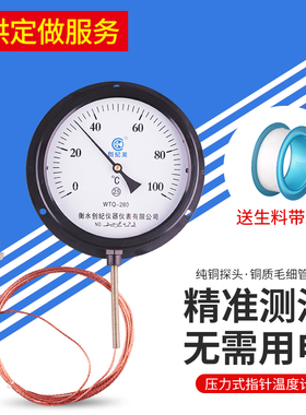 压力式温度计锅炉用指针温度计表工业用带探头线可定制不锈钢蒸汽