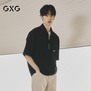 上衣 衬衫 男士 24年夏热卖 黑色斜纹面料休闲宽松时尚 GXG男装 短袖
