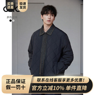 GXG男装  绗缝葫芦纹牛仔拼接假两件棉服夹克外套 25年冬季新品