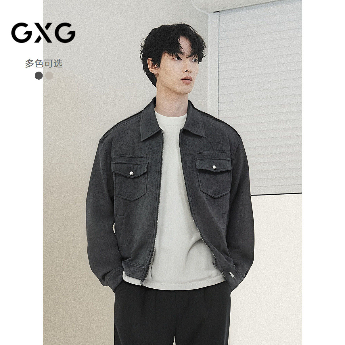 GXG男装  满版复古花型仿麂皮肌理夹克廓形外套男 2025秋季新品