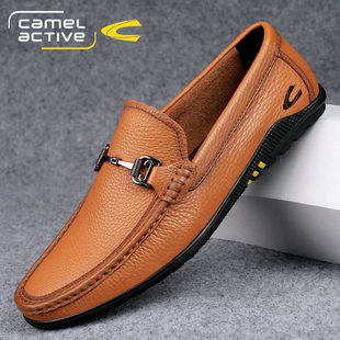 德国骆驼动感一脚蹬男鞋夏季真皮豆豆鞋男软底懒人鞋男士休闲皮鞋