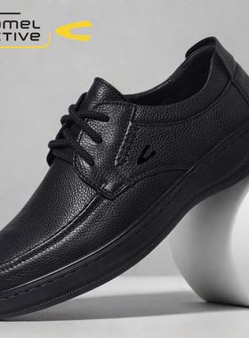 骆驼动感男鞋透气黑色男士皮鞋牛皮商务系带休闲真皮软底爸爸鞋男