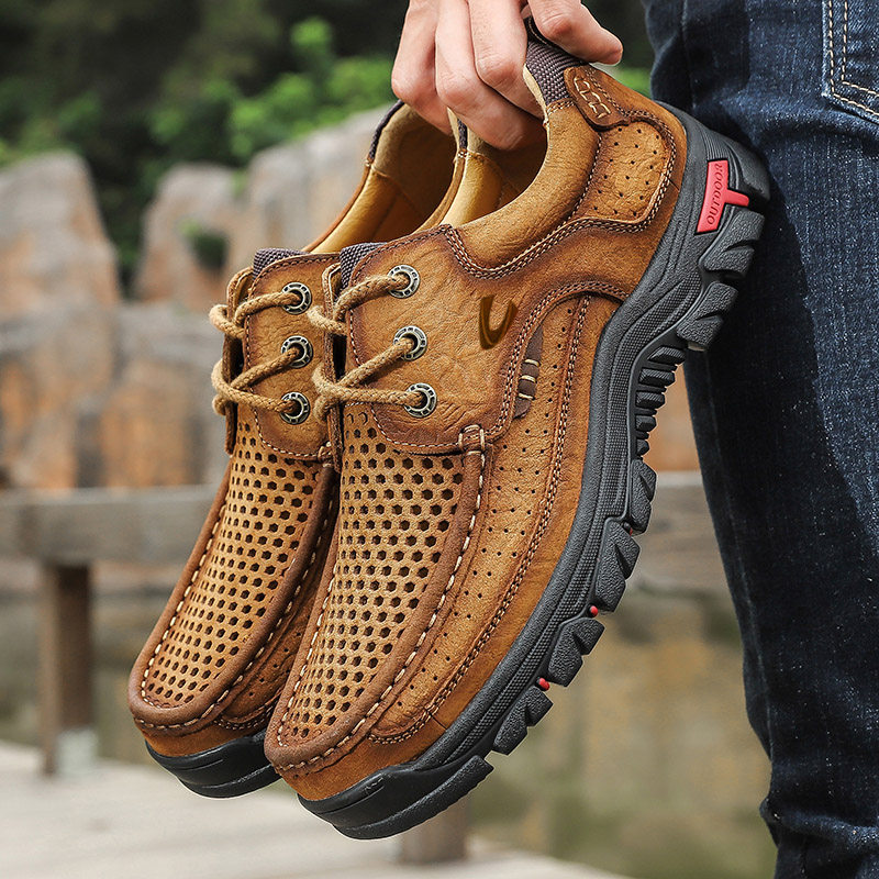 德国骆驼动感男鞋夏季镂空休闲皮鞋男真皮男士大码户外运动登山鞋