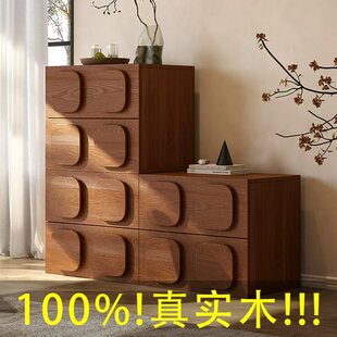 中古风实木床头柜黑色复古斗柜餐边柜电视柜高级感组合收纳储物柜