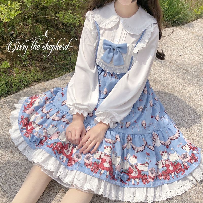 lolita内搭雪纺衫洛丽塔女学生长袖灯笼袖娃娃领上衣宽松百搭打底