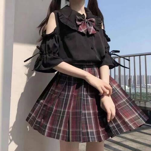 日系少女娃娃领木耳边学院风jk上衣洛丽塔内搭喇叭袖长短袖衬衫女