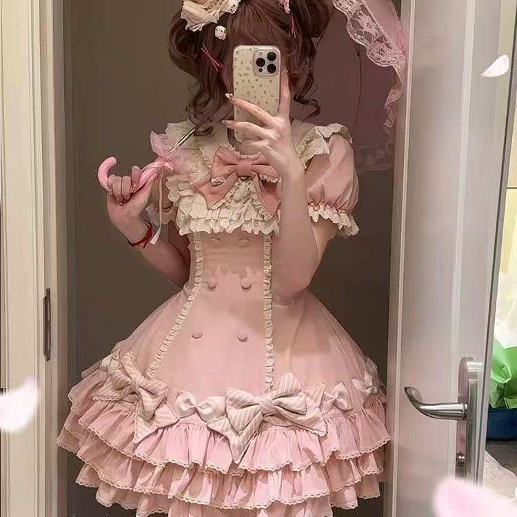 甜美条纹千层Lolita短袖OP蛋糕裙