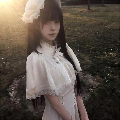 白色哥特风长裙Lolita宫廷风短袖收腰斗篷连衣裙女2026年夏季新款