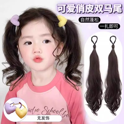 儿童假发辫马尾女甜美蓬松双马尾假发增发甜美自然增发微卷假马尾