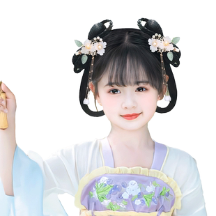 汉服头饰女儿童假发古装发髻女童古风发饰舞台表演古典舞演出发包