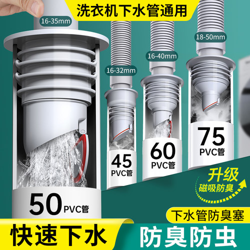 洗衣机下水防臭塞下水道防返臭神器5075防反溢密封排水管地漏接头 - 封面
