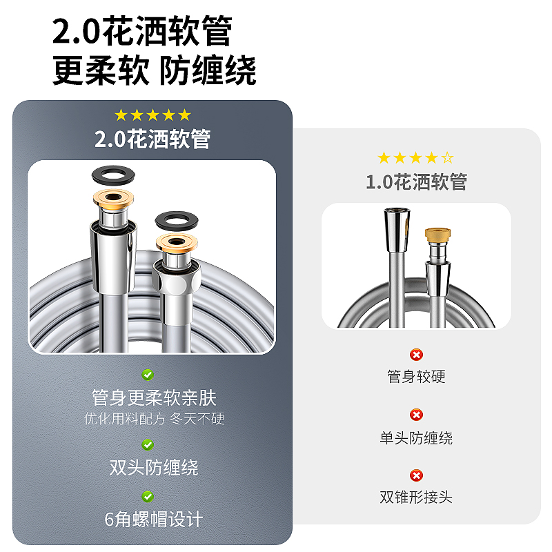 花洒软管支架淋浴软管1.5米洒管子软配件免打花孔底座管喷头套装