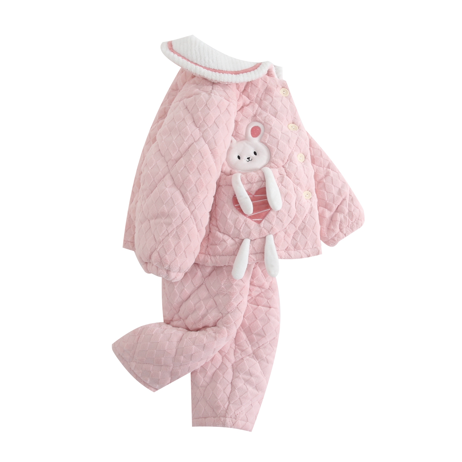 小白兔新款儿童加厚夹棉加绒女童睡衣三层加厚夹棉小孩冬季家居服