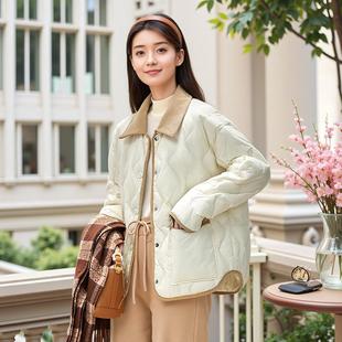 2025新款90白鸭绒轻薄羽绒服女短款灯芯绒衬衫领小个子秋冬外套