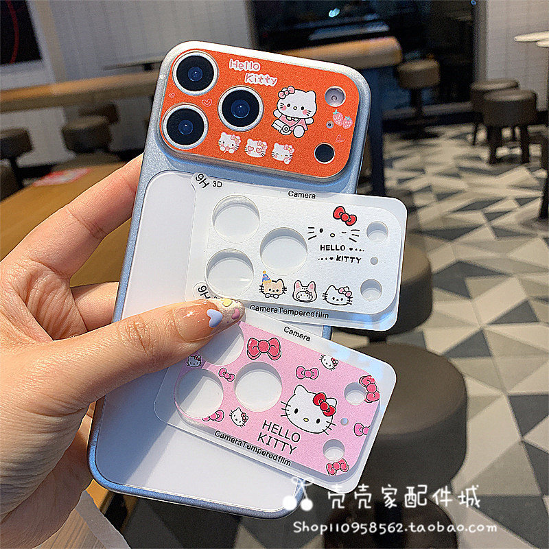 橙色kitty猫适用 iPhone15/6/17promax镂空镜头膜苹果13/14Pro后摄像头保护贴膜15/16Plus防摔一体镜头底座