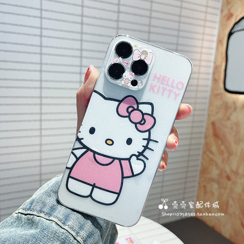 kitty猫适用iphone13/14promax全身贴纸苹果15/16ProMax透明闪粉磨砂边框贴背贴14卡通全覆盖玻璃镜头膜彩膜