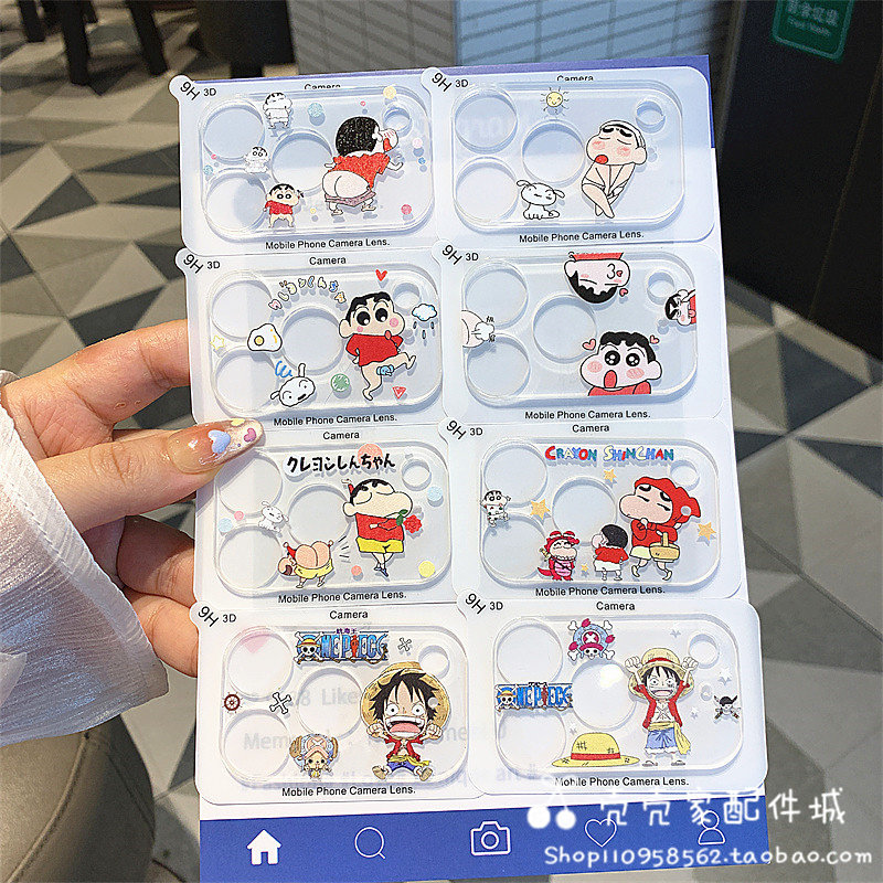 iPhone16/17promax卡通小新镜头膜适用苹果15/16Pro后摄像头保护膜13/14pro钢化玻璃Plus全包防摔路飞镜头膜