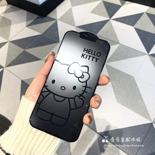 卡通适用iphone14/15plus苹果16/17promax息影膜13Pro钢化玻璃膜11高清12pro全屏膜XR可爱kt猫手机膜防摔