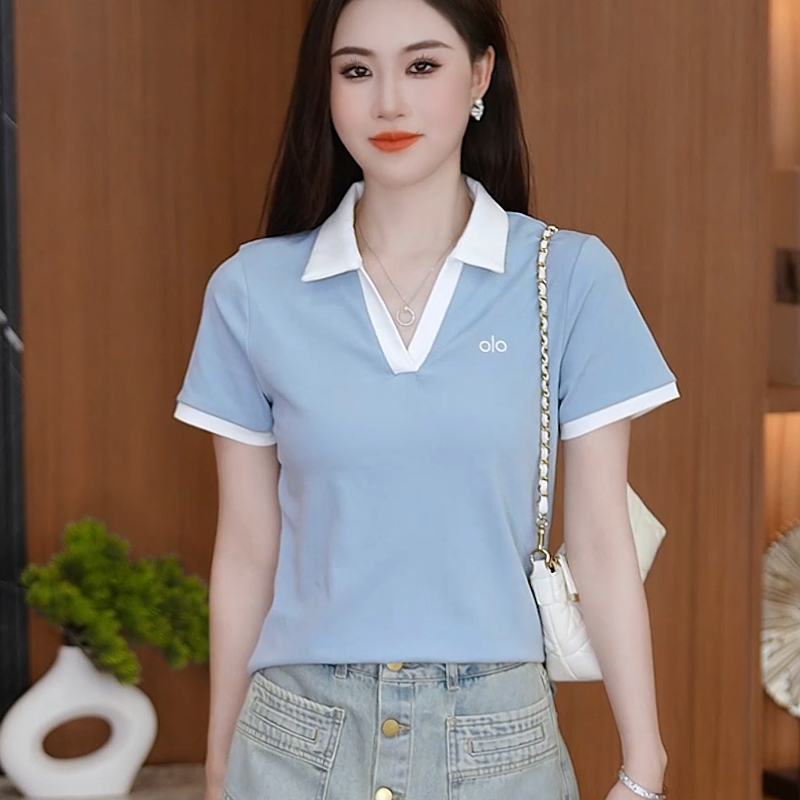 欧货翻领短袖t恤女时尚减龄POLO衫2025夏季新款宽松韩版半袖上衣T