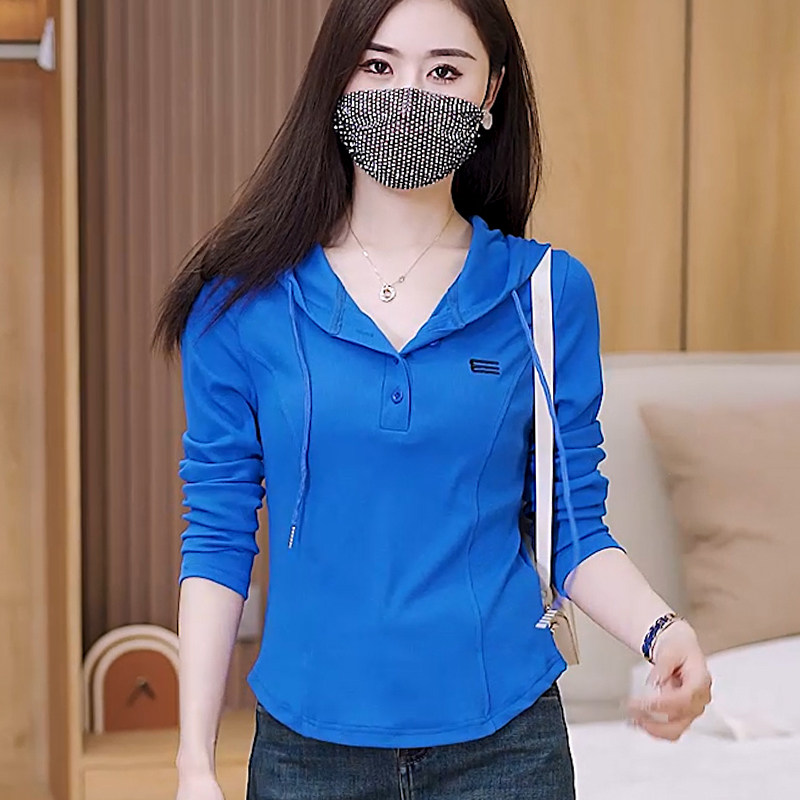春季新款小个子显高显瘦女士时尚短款上衣白色长袖连帽卫衣T恤女