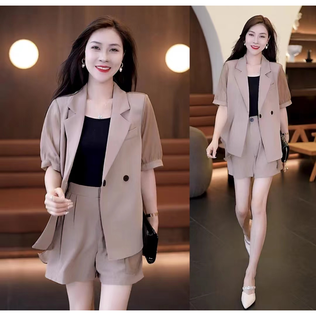 西装显瘦气质轻薄夏季薄款宽松高档两件套小西服休闲时尚套装女