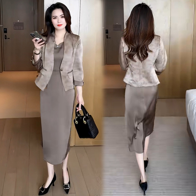 时尚套装裙女2025春夏季新款气质修身西装薄外套无袖连衣裙两件套