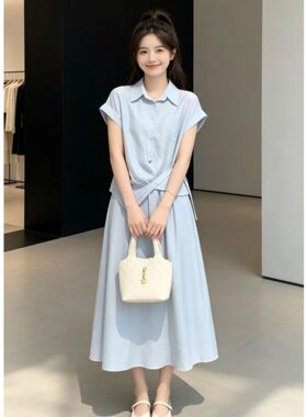 时尚套装裙女2026夏季新款韩系文艺风短袖衬衫半身裙减龄两件套潮