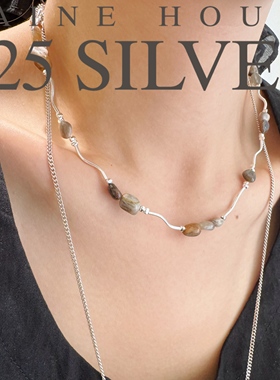 S925银天然木根石手工串珠项链