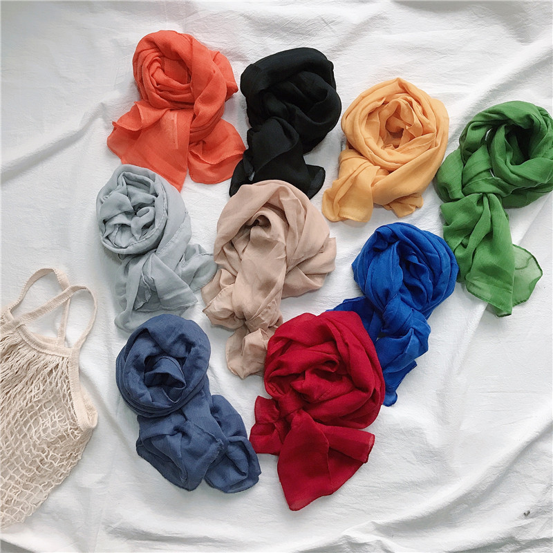 순면 스카프 아동용 면 거즈 스카프 소년 소녀 면 및 린넨 얇은 실크 스카프 다용도 부드럽고 단색 1-23