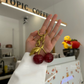 ins高级水晶樱桃钥匙扣包包挂件女包饰品精美汽车挂件情人节礼物