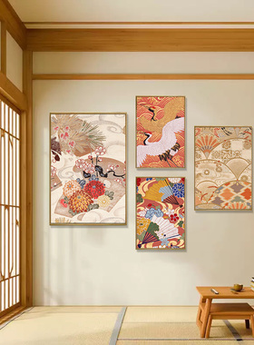 日式挂画禅意日本浮世绘装饰画寿司料理店榻榻米墙面和风花纹壁画