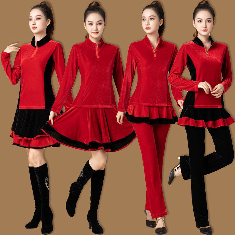 洛神广场舞服装金丝绒套装秋冬新款拼接运动健身加厚舞蹈服裙裤,运动/瑜伽/健身/球迷用品,古典舞服,淘宝优惠券,粉丝福利购,淘宝优惠卷