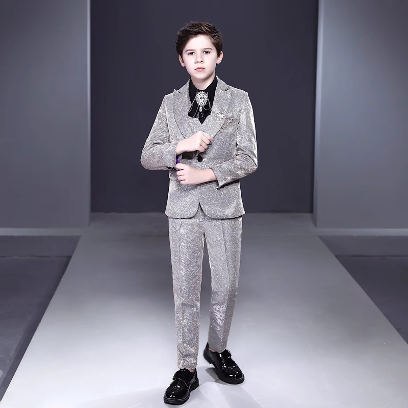 儿童表演亮彩礼服男童花童西装男孩主持钢琴英伦演出西服马甲