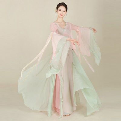 超仙新款古典舞舞蹈服女飘逸超仙粉色纱衣练功服身韵中国风演出服