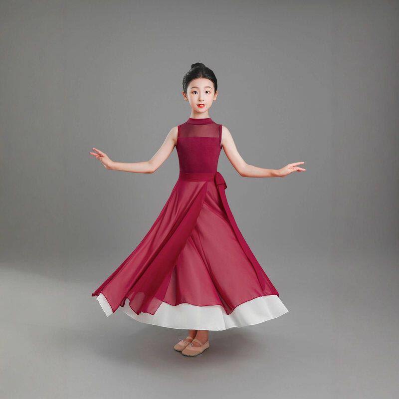 儿童古典舞蹈服光亮芷潼同款演出服双层大摆裙女童现代舞练功长裙