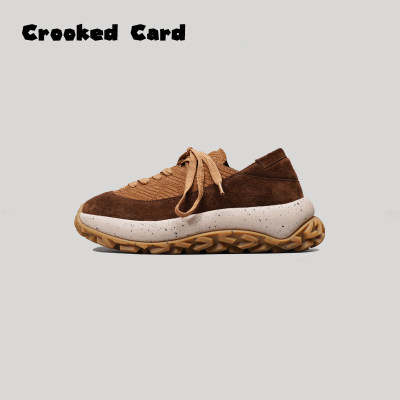 CROOKED CARD 日系复古厚底休闲板鞋 增高方头全皮勃肯鞋INS潮