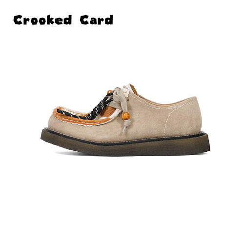 CrookedCard复古时尚软底英伦风圆头低帮马毛袋鼠鞋2025春季新款