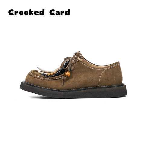 CrookedCard个性时尚秋冬新款复古中性风袋鼠鞋男牛皮厚底乐福鞋
