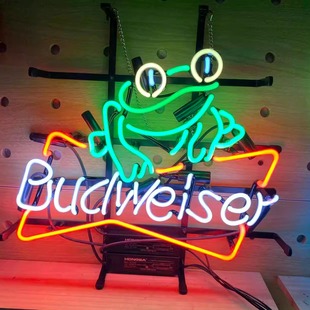 店铺摆件 酒吧氛围灯个性 复古Budweiser百威青蛙霓虹灯装 饰