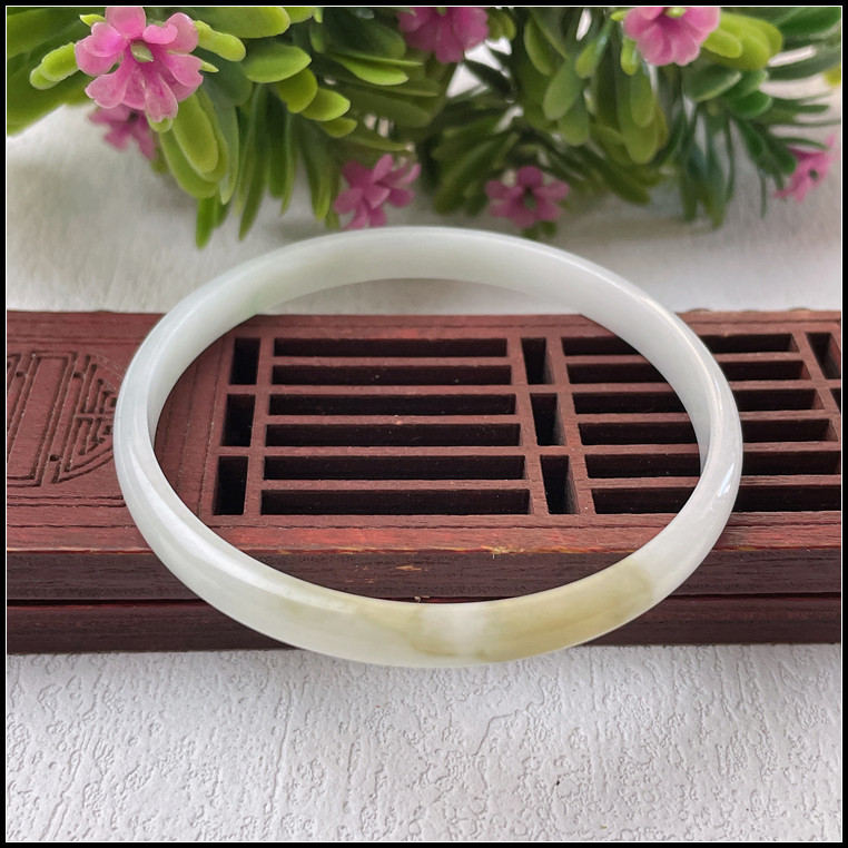 51小圈口天然缅甸翡翠A货手镯冰糯种飘黄翡细窄条幼条玉镯子女