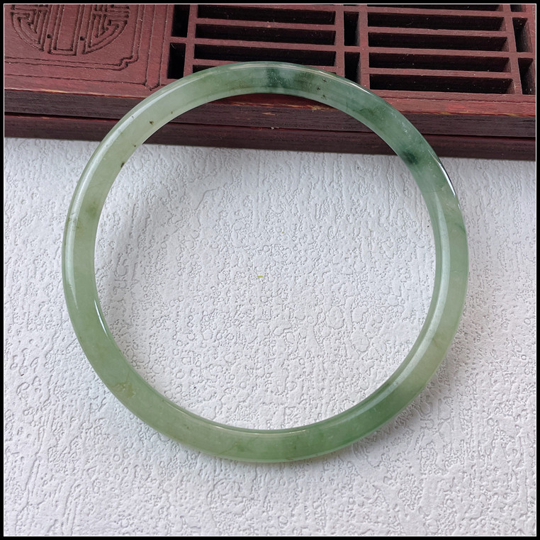 54圈口天然缅甸翡翠A货手镯冰糯种飘花淡黄绿叮当镯细圆条玉镯子