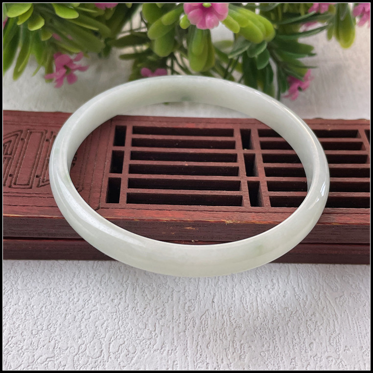 52圈口天然缅甸翡翠A货手镯冰糯种飘花窄条圆镯玉镯子女幼条