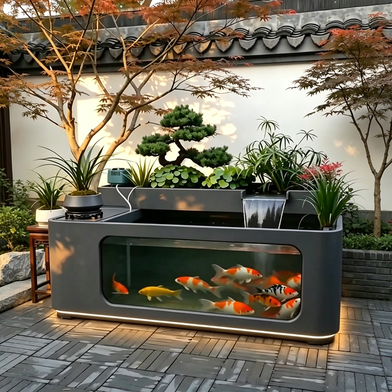 不锈钢流水鱼池户外庭院造景阳台室外景区门店水景养鱼缸可定制