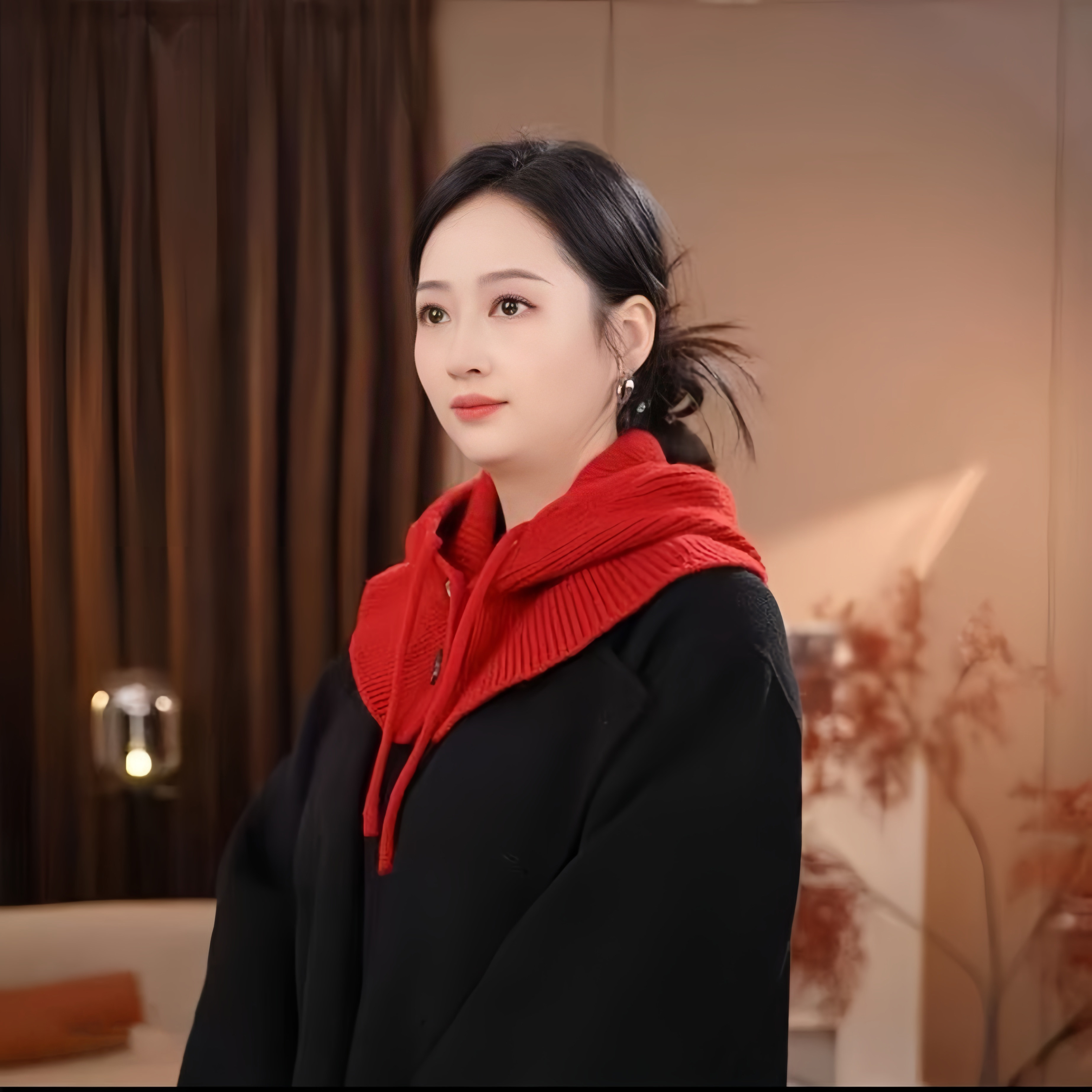 2025年新款毛毛纯色毛线帽子围脖