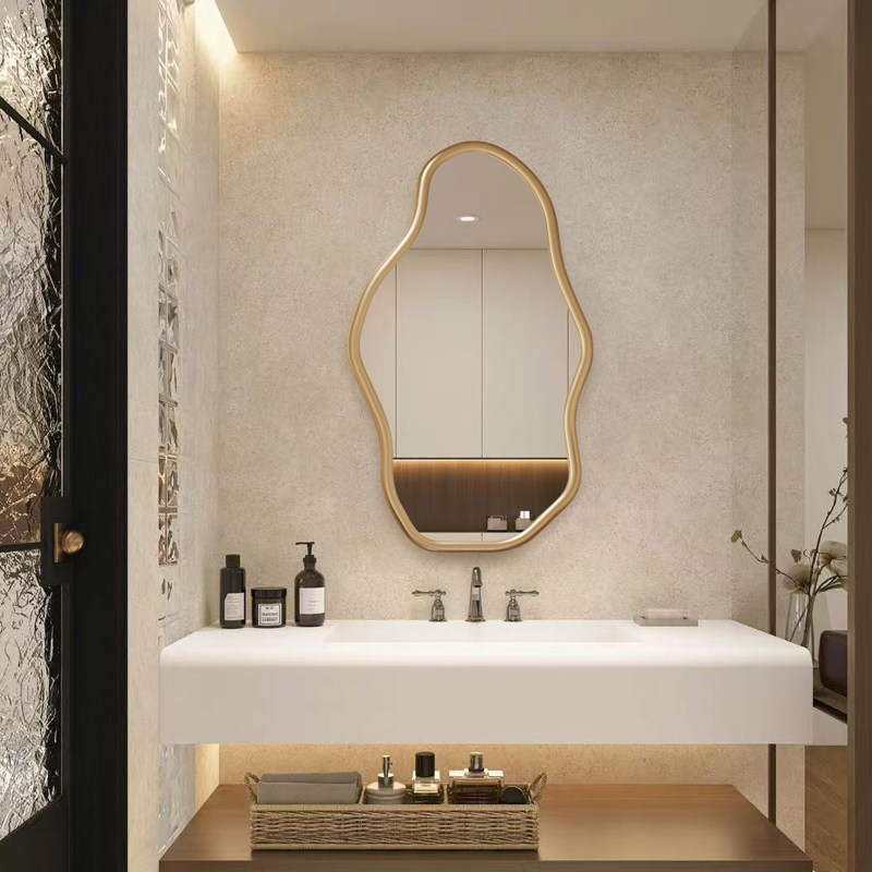 带灯LED灯卫生间化妆镜法式简约防雾浴室镜美式挂墙壁炉装饰镜子